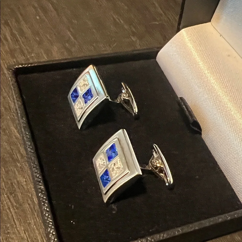Bachrach Silver Cufflinks with Blue and CZ Accents